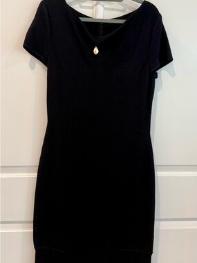 St. John Black Knit Dress Classic Elegant Ruffle Hem